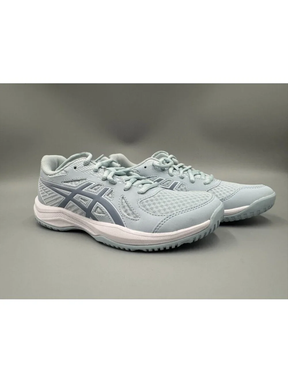 Women’s ASICS Upcourt 6 Volleyball Shoes, Cool Grey/Grey Blue, Size 6.5 w/Box